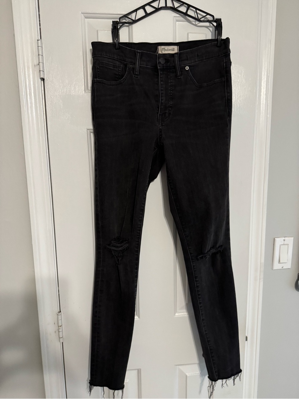 Madewell Washed Black Skinny Jeans with Knee Distressing